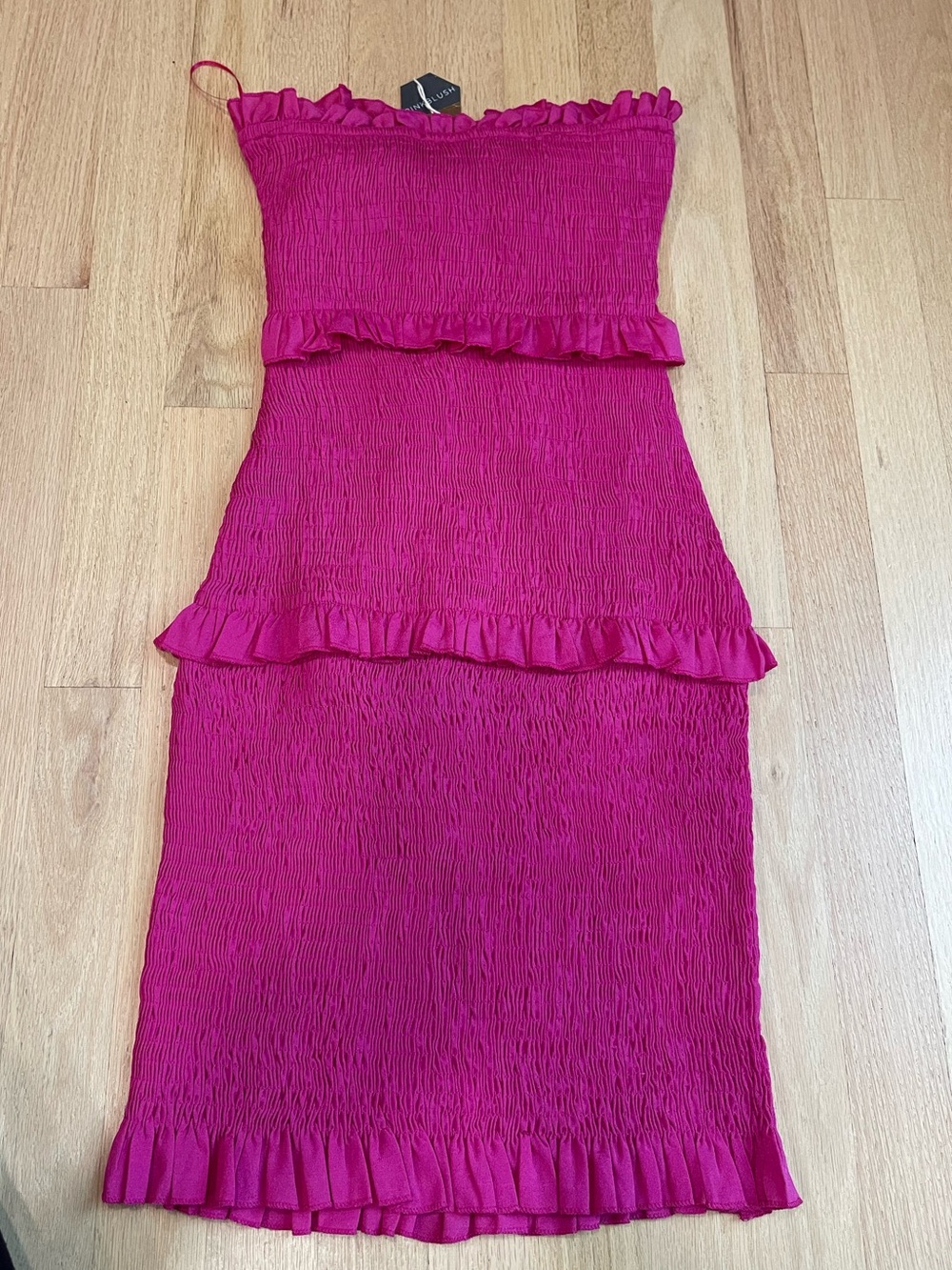 Pinkblush Strapless Fuchsia Ruffle Tie-Front Midi Dress - Picture 2 of 4